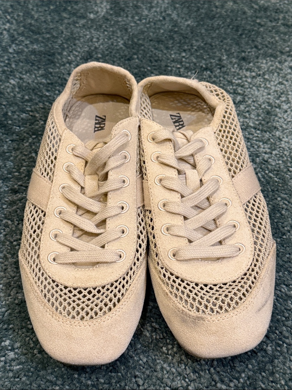 Zara Cream Mesh and Suede Lace-Up Sneakers